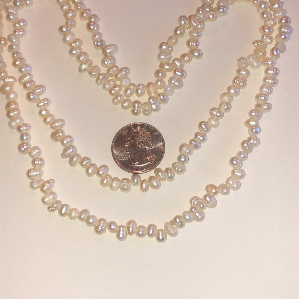 Freshwater Pearl Long Necklace - Cream Pearlescent Strand - Picture 3 of 4